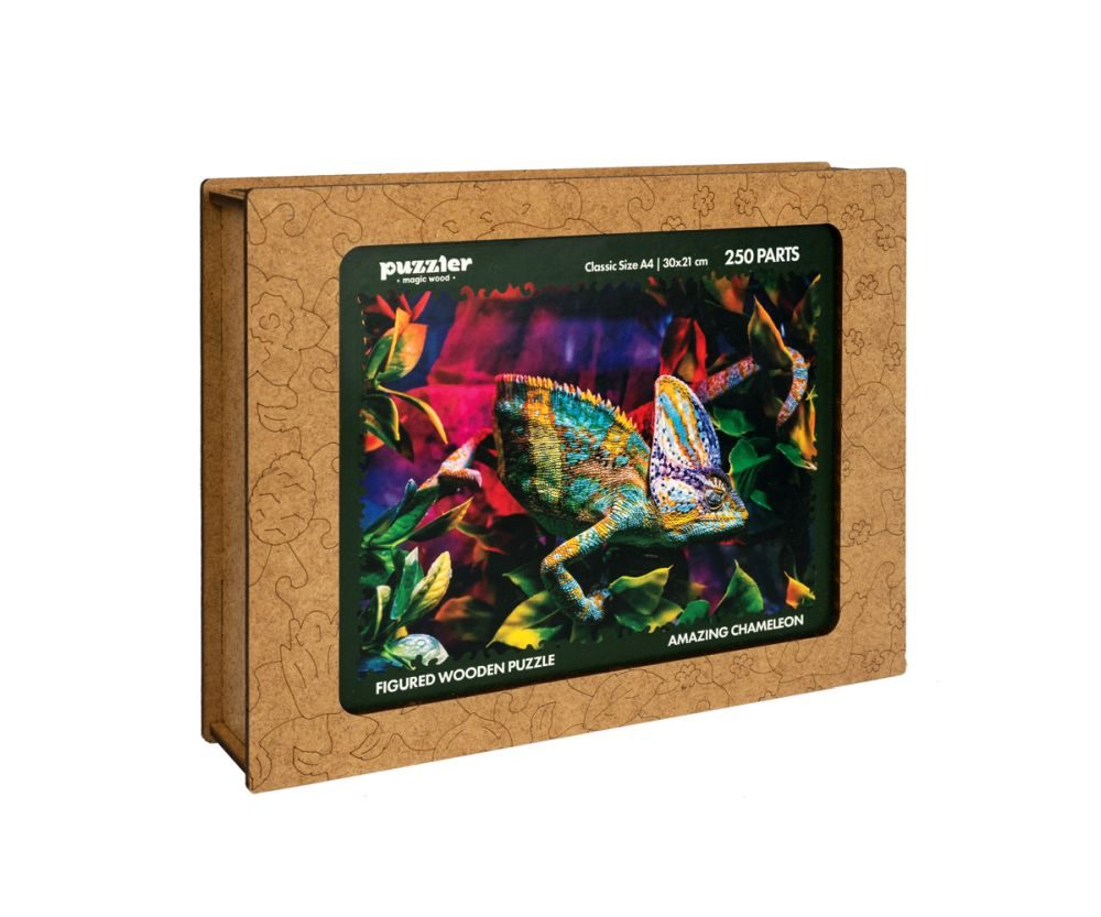 Levně DŘEVĚNÉ BAREVNÉ PUZZLE - Úžasný chameleon