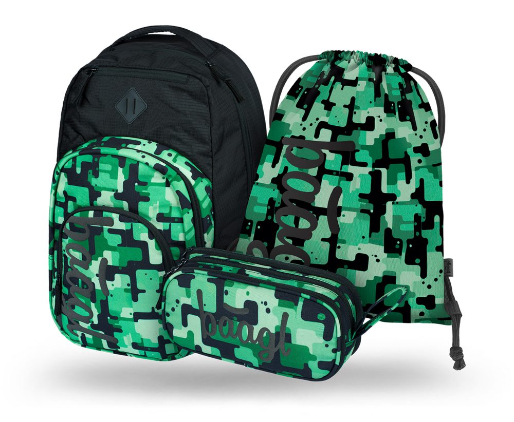 Levně BAAGL 3 SET Coolmate Green: batoh, penál, sáček