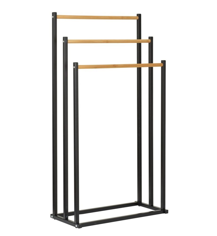 Levně BATHROOM SOLUTIONS Věšák na ručníky kovový černý s bambusem KO-C80653880