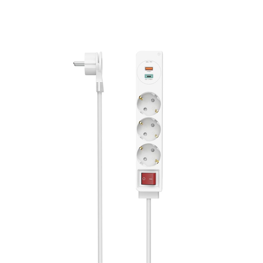 Levně Hama prodlužovací přívod, 3x zásuvka schuko, USB-C PD/USB-A QC 18 W, 1,4 m