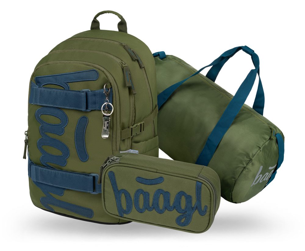 Levně BAAGL SET 3 Skate Olive: batoh, penál, sportovní taška GRS