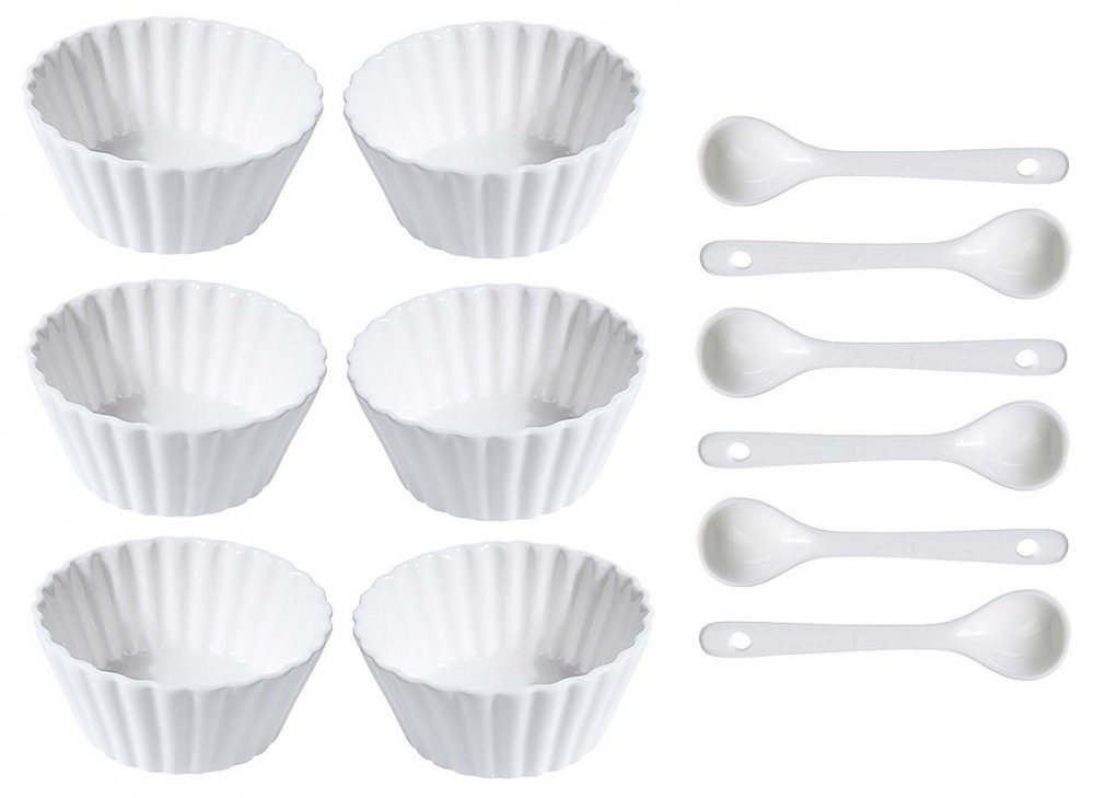 Levně EXCELLENT HOUSEWARE Sada porcelánových misek se lžičkou 12 ks vlnovka úzká KO-798000050vluz