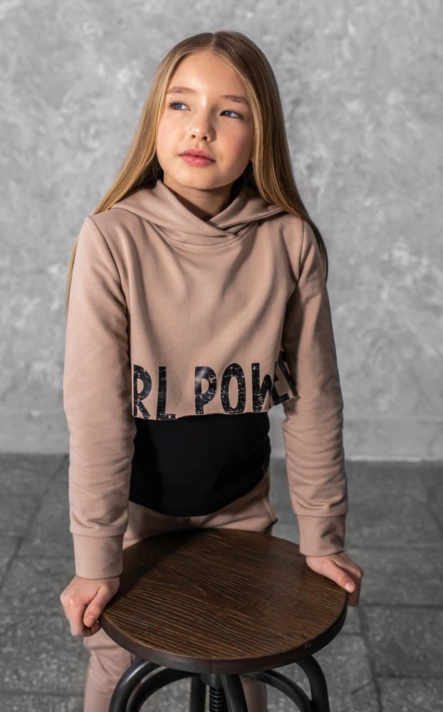 Levně CROP TOP GIRL POWER Mikina béžová - 104/110