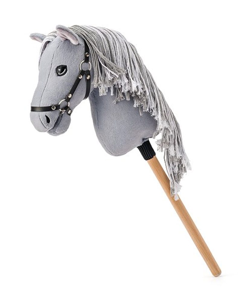 Levně FAUNICA Hobby horse Apollo, šedý kůň na tyči, provázková hříva