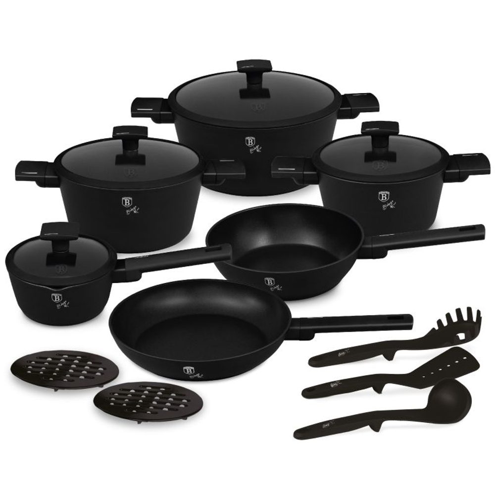 Levně BERLINGERHAUS Sada nádobí s titanovým povrchem 15 ks Matte Black Collection BH-8198