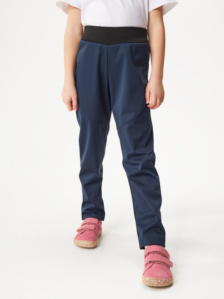 Levně Unuo Dětské softshellové kalhoty bez zateplení pružné Sporty, Tm. Modročerná - 104/110