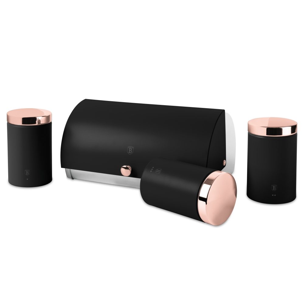Levně BERLINGERHAUS Chlebník a sada dóz na potraviny 4 ks Black Rose Collection BH-6835