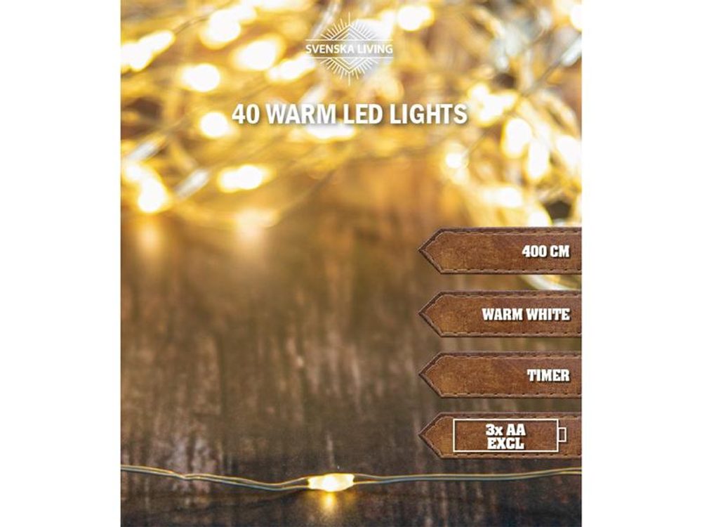 Levně SVENSKA LIVING ŘETĚZ SVĚTELNÝ 40LED S ČASOVAČEM 4M