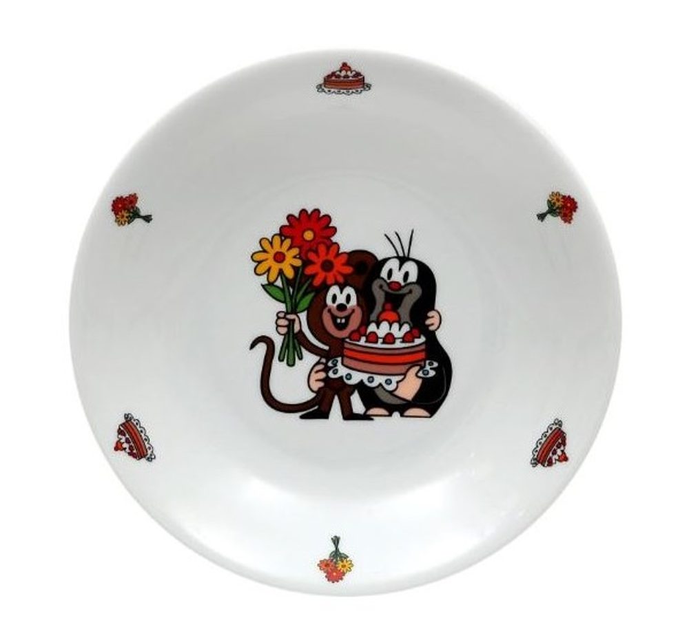 talíř d20cm hluboký, KRTEK a dort, dětský,český porc.