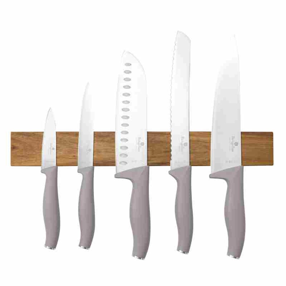 Levně BERLINGERHAUS Sada nožů s magnetickým držákem z akátového dřeva 6 ks Taupe Collection BH-2946