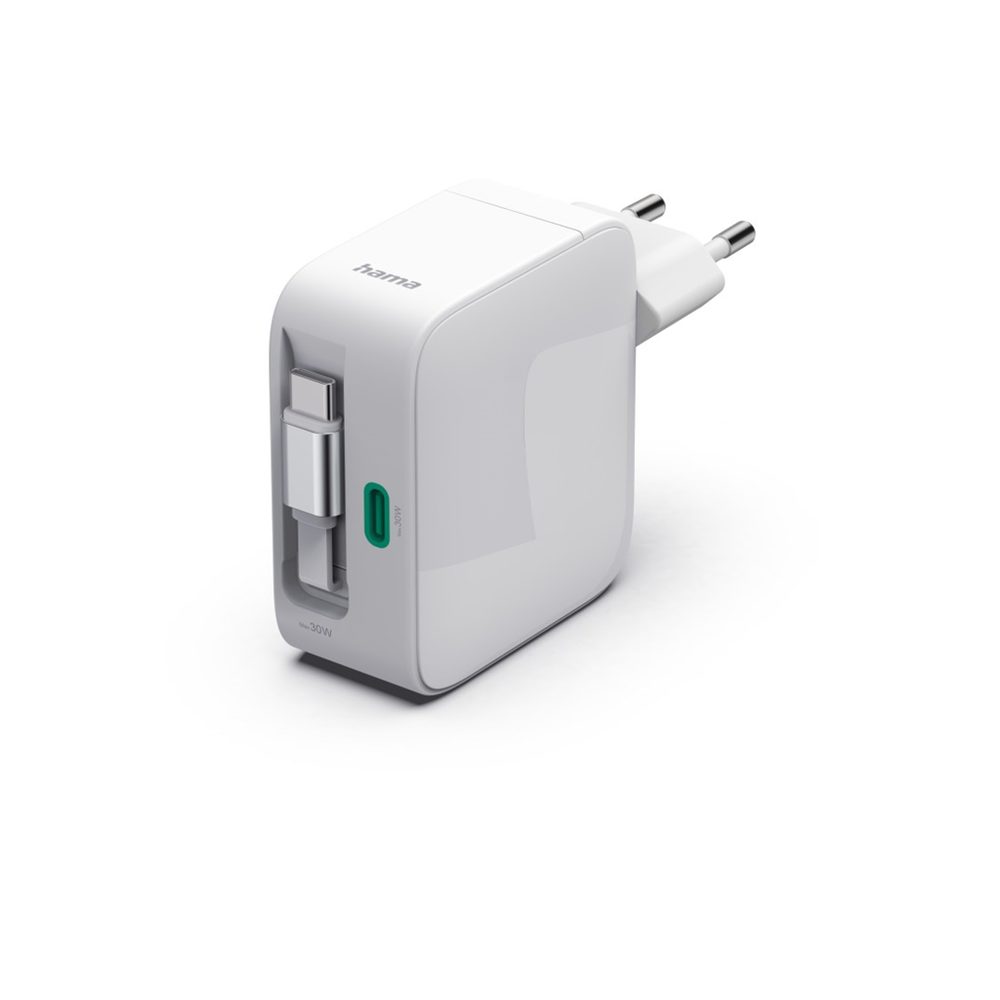 Levně Hama rychlá USB nabíječka GaN 2x USB-C, PD 30 W, navíjecí kabel