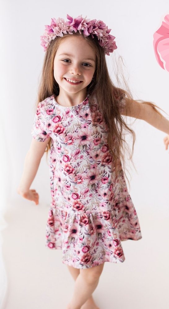 Levně Dívčí šaty Lily Grey s růžovými květy - 104