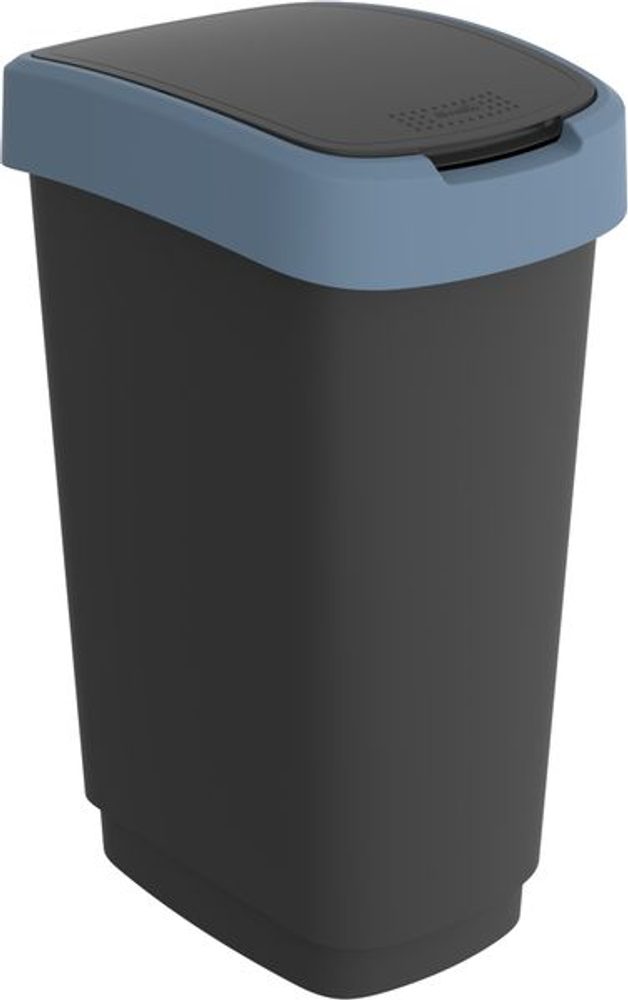 Levně koš odp.50l TWIST, černý/tm.modrý, výklop., plast