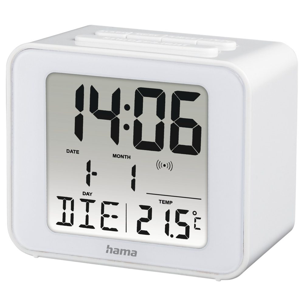 Levně Hama Cube, digitální budík, řízený rádiovým signálem, bílý