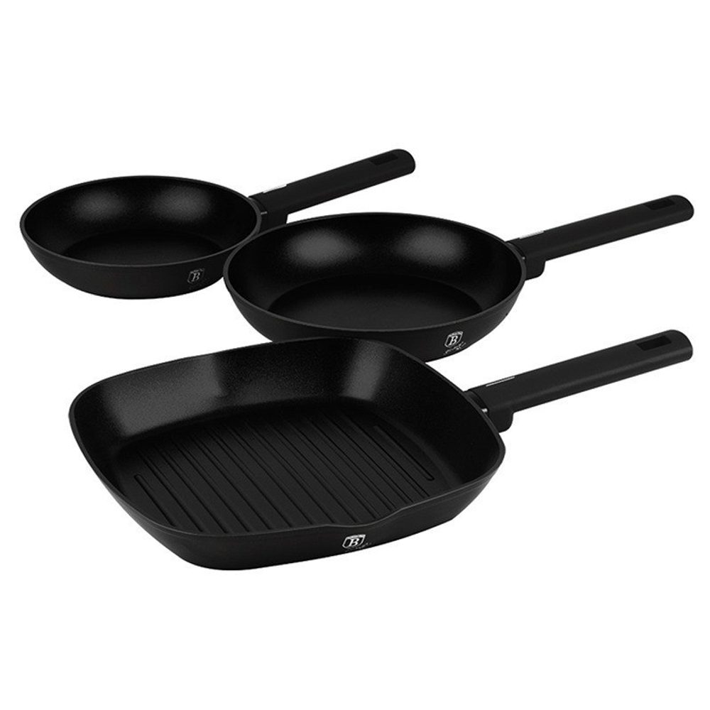 Levně BERLINGERHAUS Sada pánví s titanovým povrchem 3 ks Matte Black Collection steak BH-8196