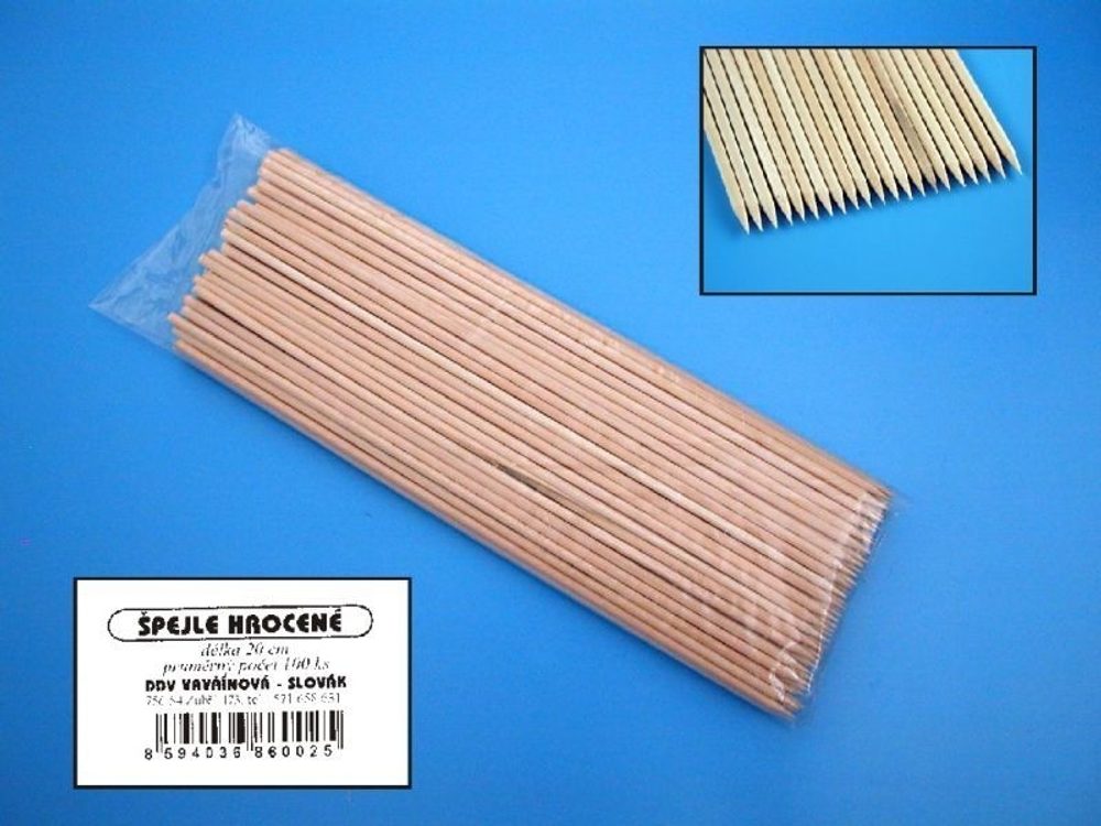 Levně špejle 20cm, d3mm, 50ks, hroc.., špíz, dřevo
