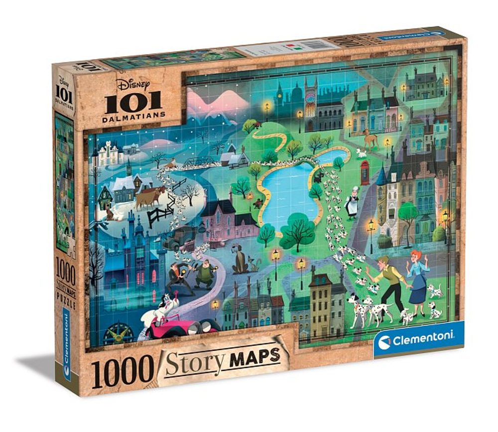 Levně CLEMENTONI Puzzle 1000 dílků - Disney mapa 101 Dalmatinů