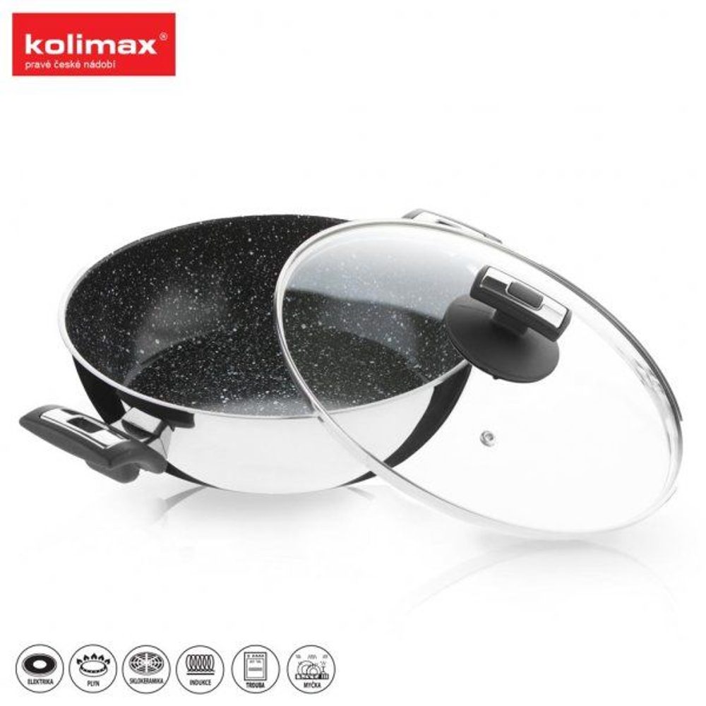 Levně pánev d26cm+PO skl., CERAMAX, NR, vys., 2ucha, čer.gr.