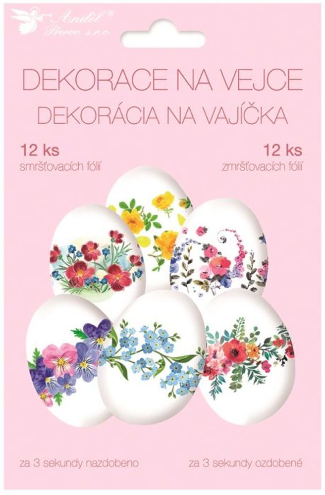 Levně sada k dekor. vajec, KVĚTINY, 12ks, smršt.fólie