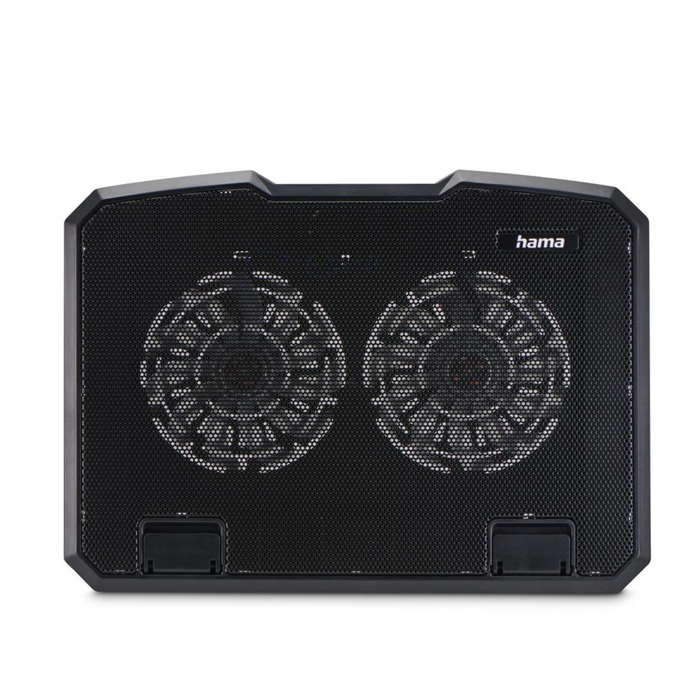 Levně Hama chladicí stojan pro notebook Black Metal, 2 ventilátory, naklápěcí, modré podsvícení, tichý