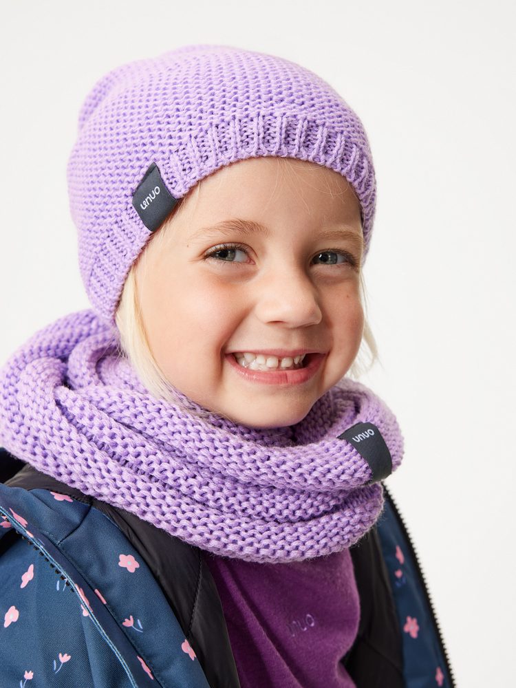 Levně Unuo Dětská čepice pletená Warm, Lila - M (49-52 cm)