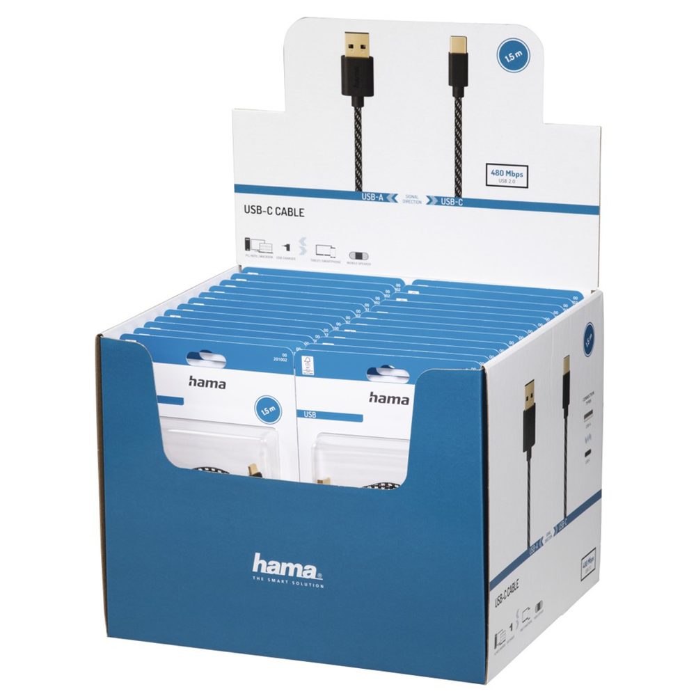 Levně Hama USB-C 2.0 kabel typ A-C, 1,5 m, opletený, blistr/displej