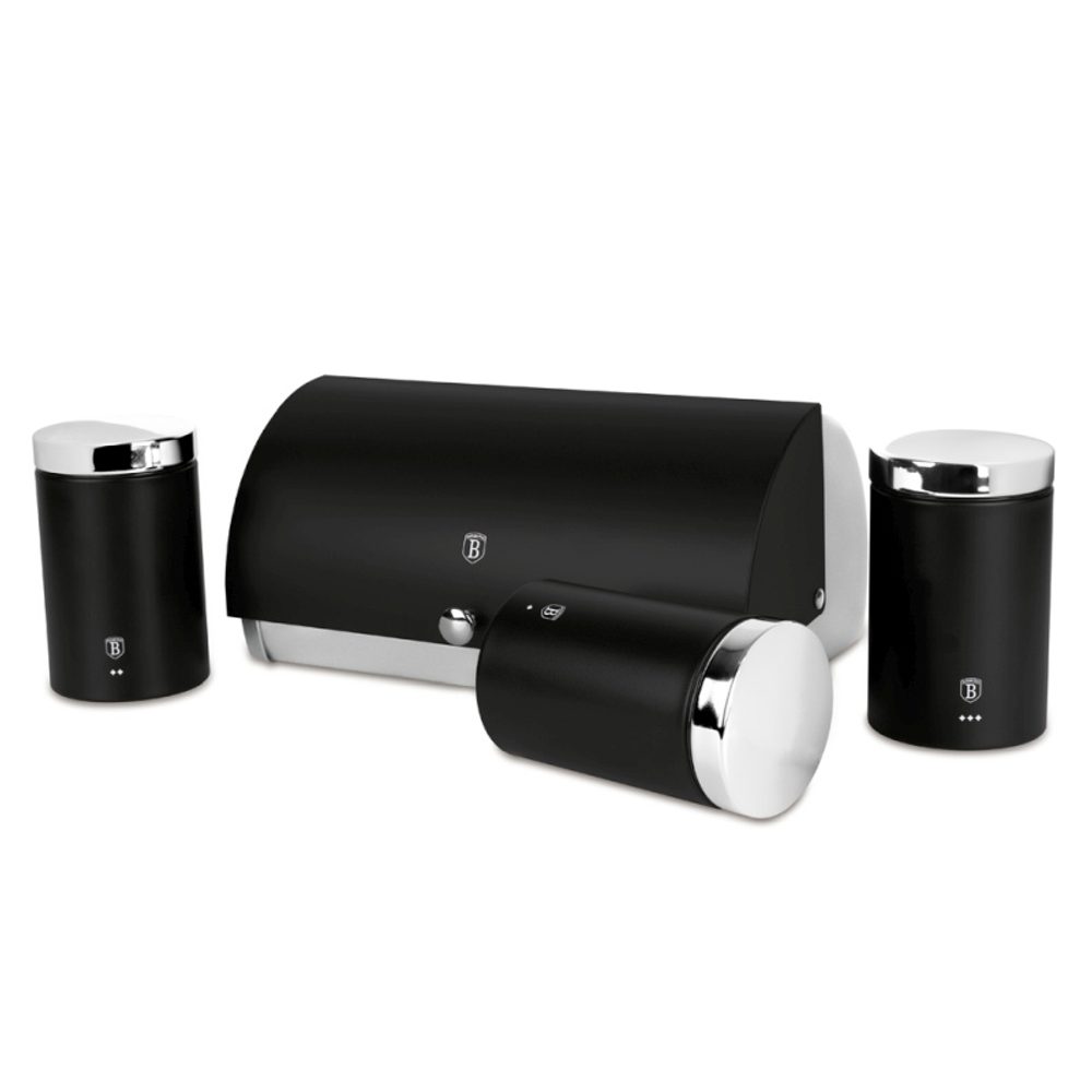 Levně BERLINGERHAUS Chlebník a sada dóz na potraviny 4 ks Matte Black Collection BH-6733