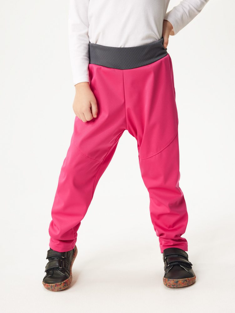 Levně Unuo Dětské softshellové kalhoty bez zateplení pružné Sporty, Fuchsiová - 104/110