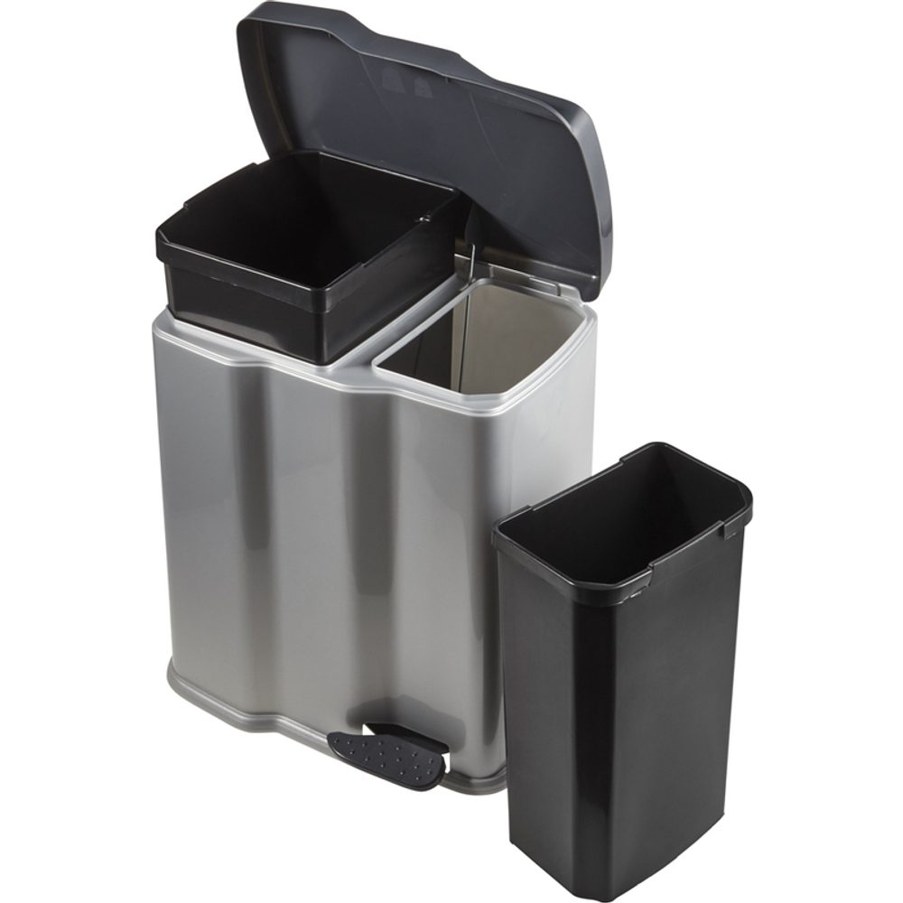 Levně koš odp. 7l+15l DUO stříbrný, pedál, 39,5X29X43,5cm, plast