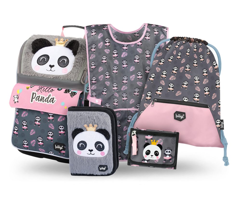 Levně BAAGL SET 5 Zippy Panda: aktovka, penál, sáček, zástěra, peněženka
