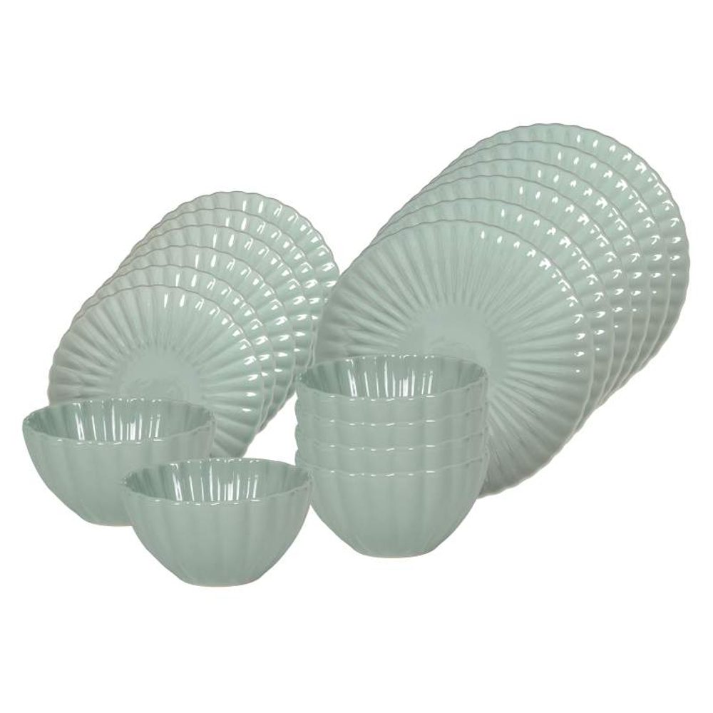 Levně HIT Jídelní sada talířů porcelánová PEARL 18 ks zelená HT-24327959