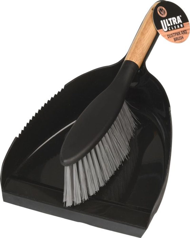 Levně smetáček+lopatka, plast+dřevo, černá mat