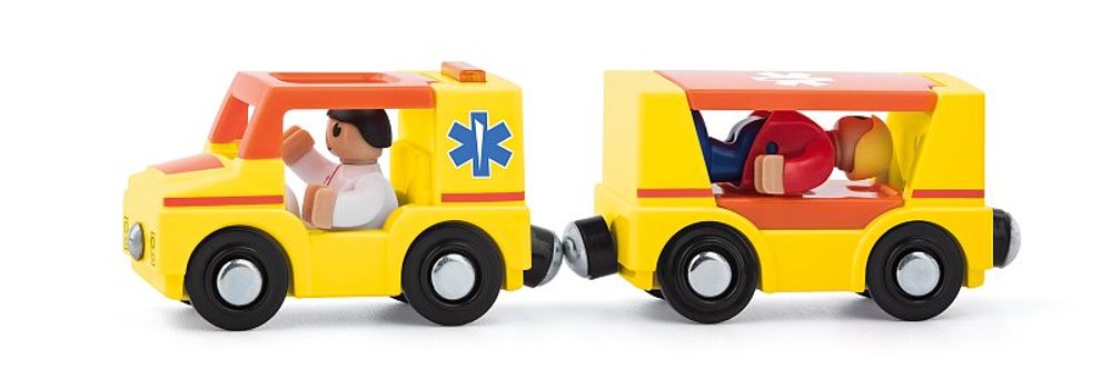 Levně WOODY Autíčka k dráze - Ambulance, 4ks