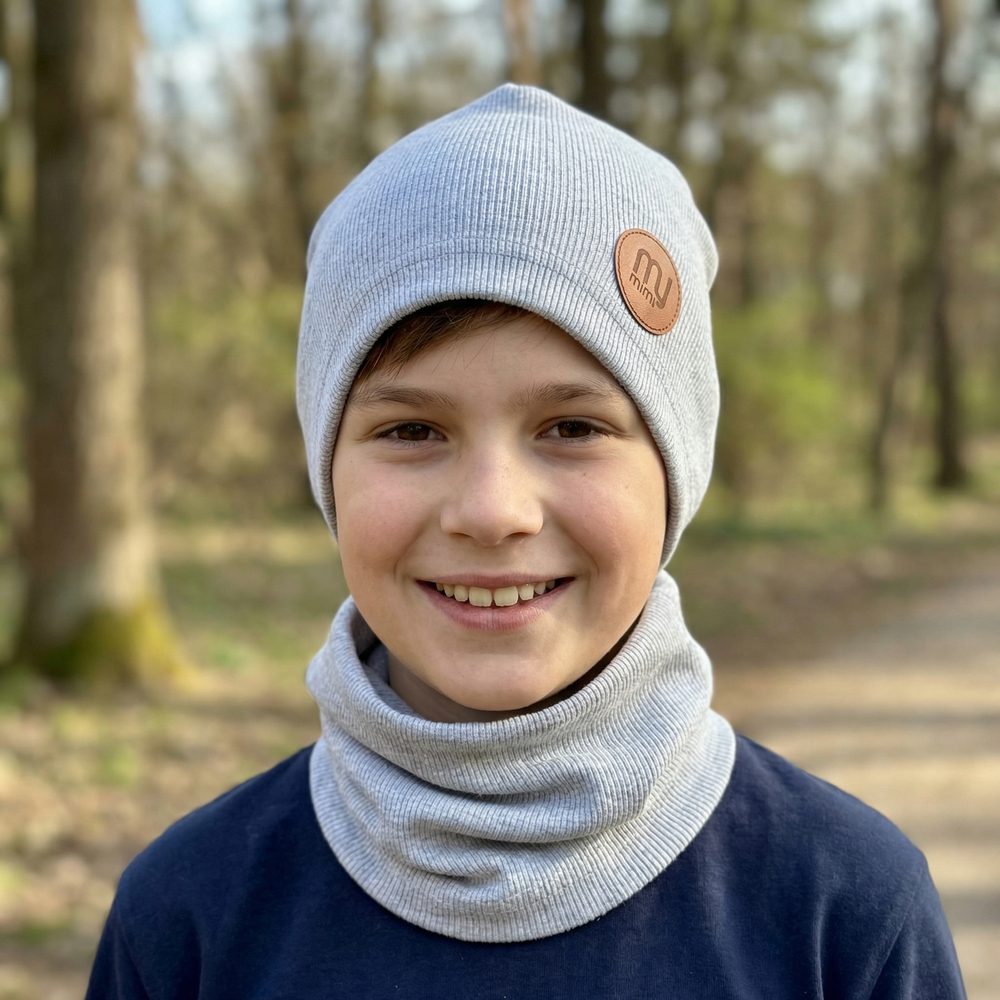 Levně MY MIMI Dětský set (čepice + nákrčník), - Šedá