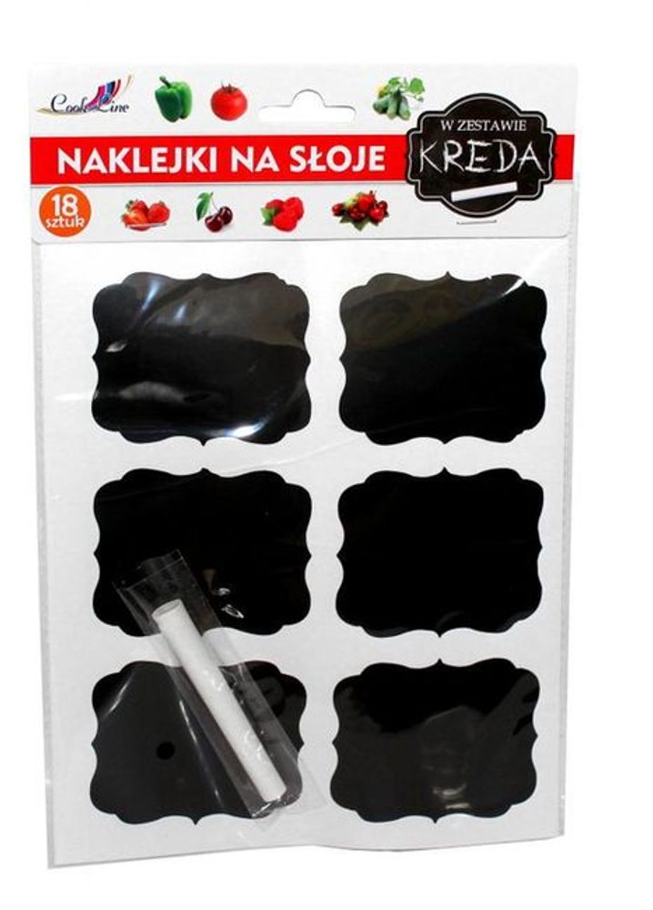 Levně etikety ČERNÉ 18ks + křída, samolepky