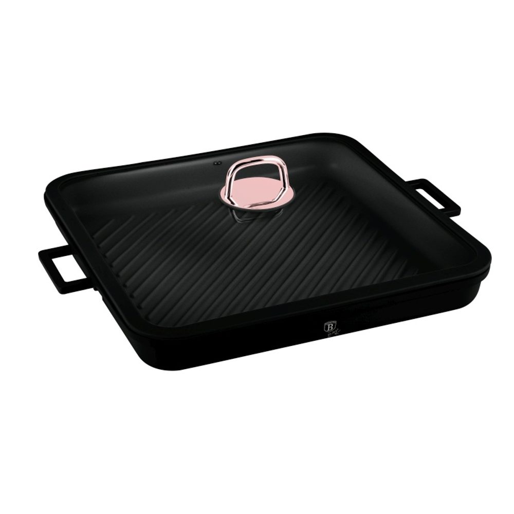 Levně BERLINGERHAUS Pánev grilovací s titanovým povrchem a poklicí 34 cm Black Rose Collection BH-7789