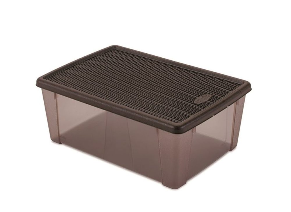 Levně box 10,0l+víko 36,5x25,5x14cm hnědý ELEGANCE-L, plast