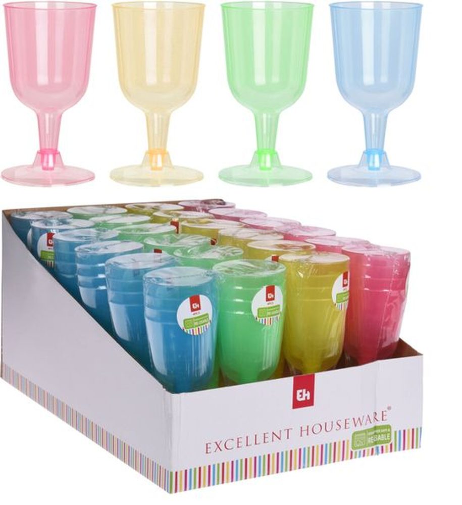 Levně sklen.4ks 160ml, víno, mix barev, plast