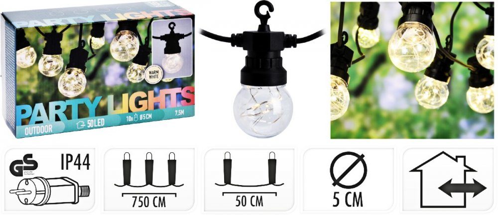 Levně PROGARDEN Světelný řetěz LED PARTY 10 žárovek 50LED KO-AXC100000