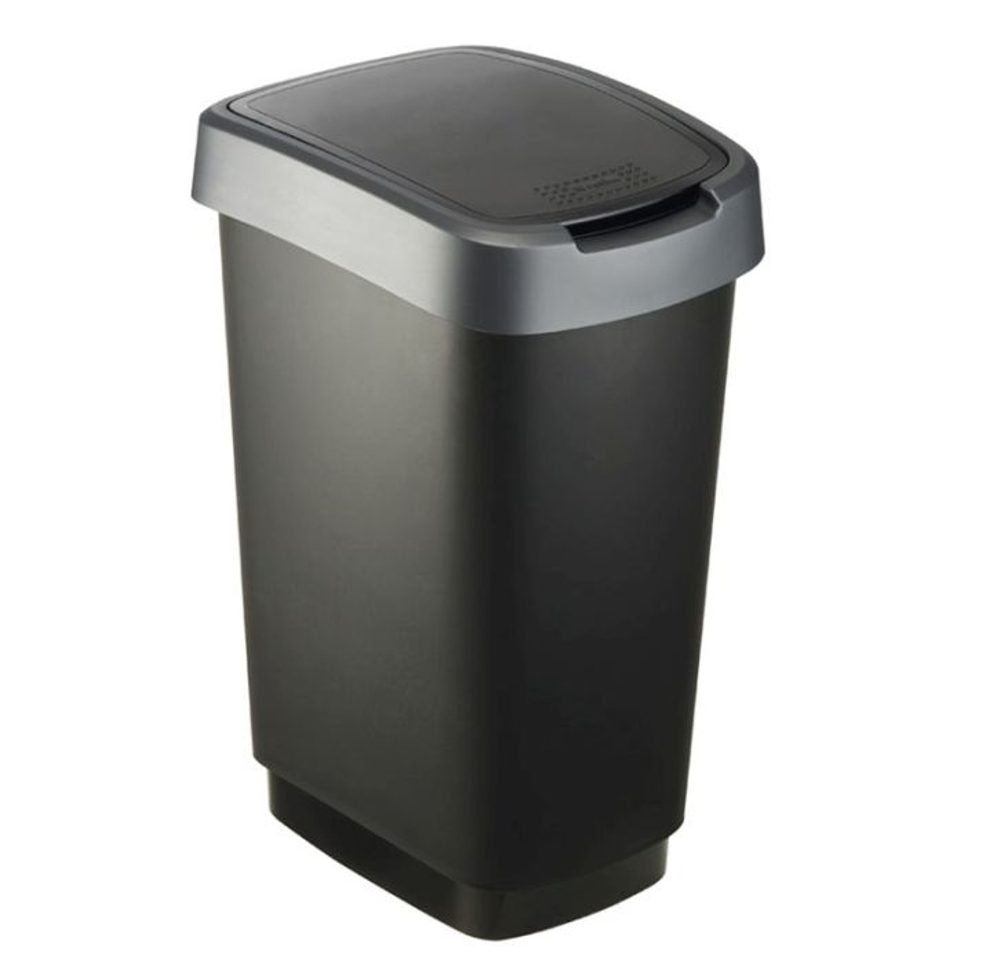 Levně koš odp.25l TWIST, černý/stříbr.,výklop., plast
