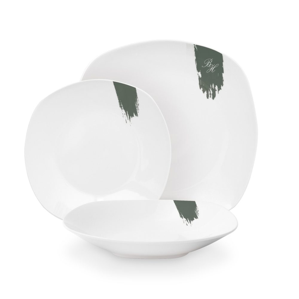 Levně BERLINGERHAUS Jídelní sada talířů 18 ks Matte Green Collection bílá-zelená BH-10205