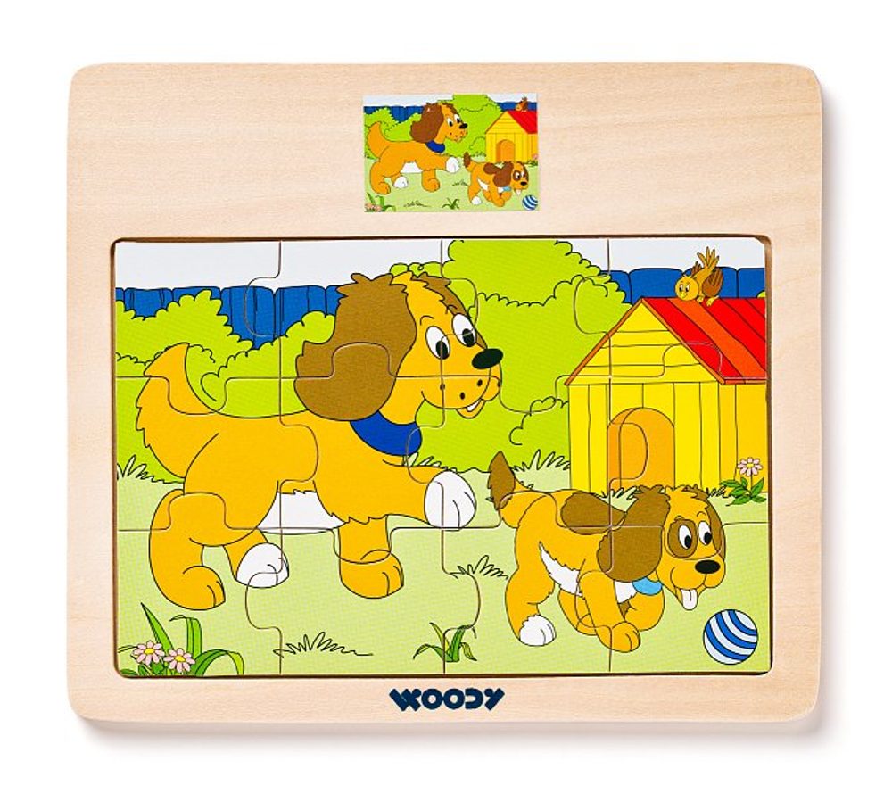 Levně WOODY Displ. 12ks - Puzzle na desce "Mašinka" - zvířata s mláďaty