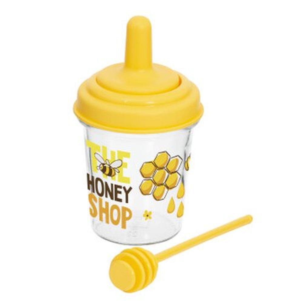 Levně dóza 320ml, d7,5x16cm na med s naběračkou, sklo/plast