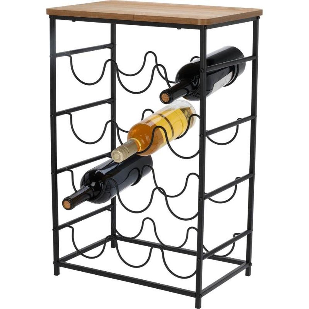 Levně EXCELLENT HOUSEWARE Kovový stojan na víno a akátový odkládací stolek 12 lahví KO-HZ1240380drev