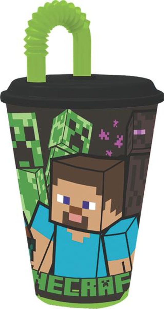 Levně STOR KELÍMEK S BRČKEM MINECRAFT 430 ML, PLAST