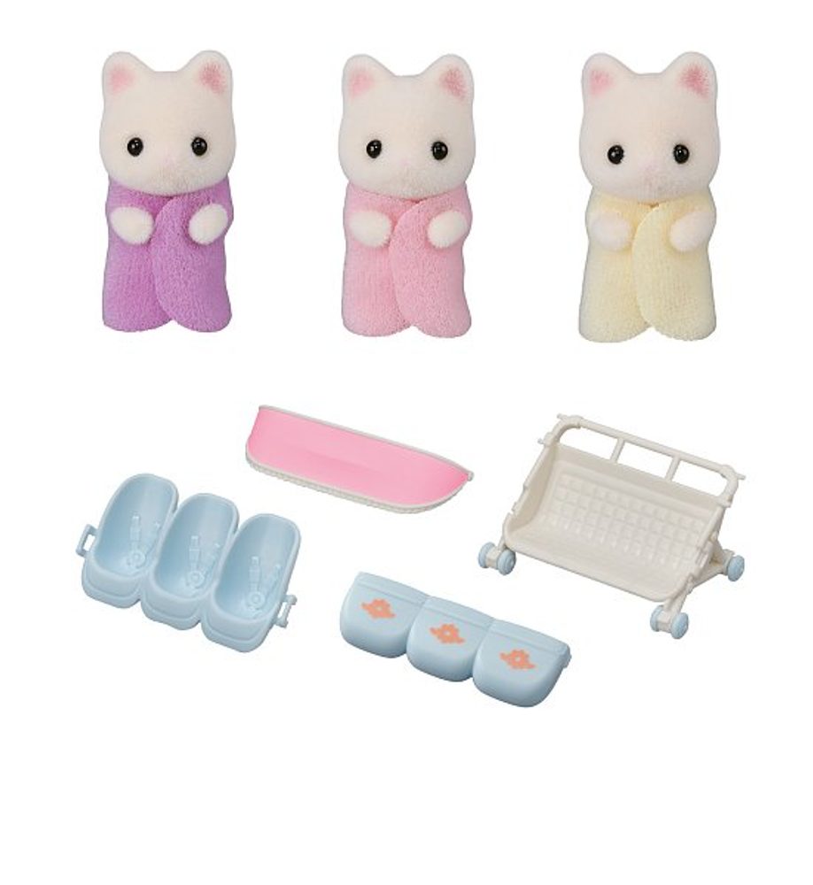 Levně Sylvanian family Kočičí trojčata Floral s kočárkem
