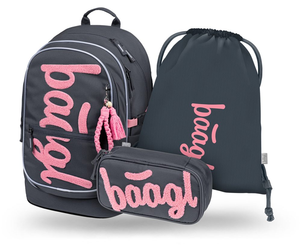 Levně BAAGL SET 3 Core Logo růžový: batoh, penál, sáček GRS