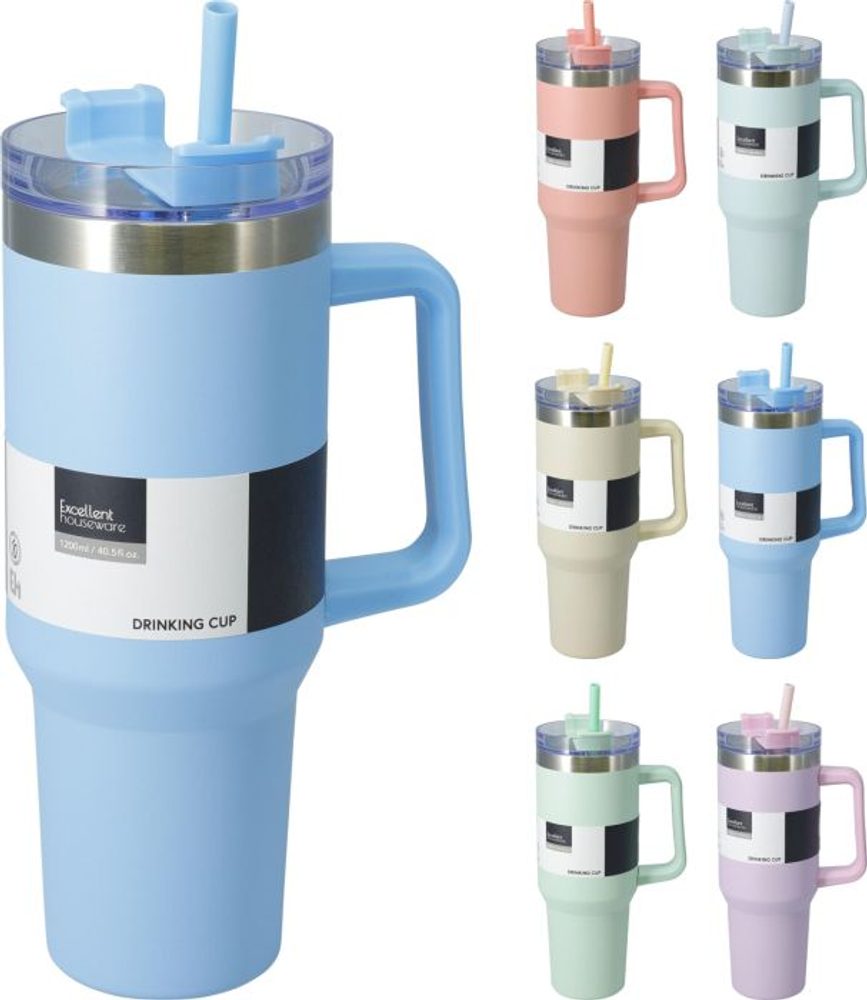Levně termohrnek 1,2l, 6 barev, brčko, NR