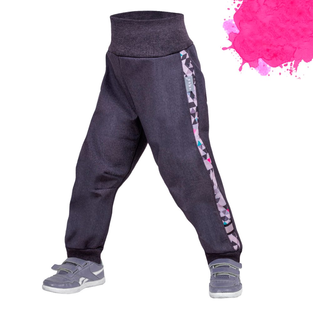 Levně Unuo, Softshellové kalhoty batolecí s fleecem Street, Žíhaná antracitová, Metricon holka (Softshell toddler trousers Street, with fleece, melange anthracite, metricon girl) - 74/80