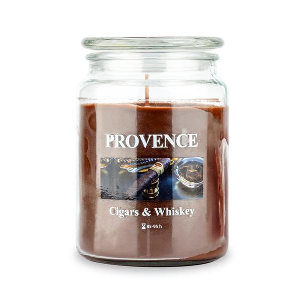 Levně Provence SVÍČKA VE SKLE S VÍČKEM 510G CIGARS/WHISKEY,1KNOT